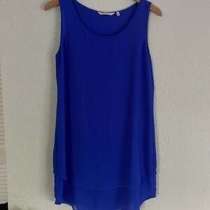 Soft Surroundings Blue Summer Fling Tunic Tank Top Chiffon Vacation Resortwear